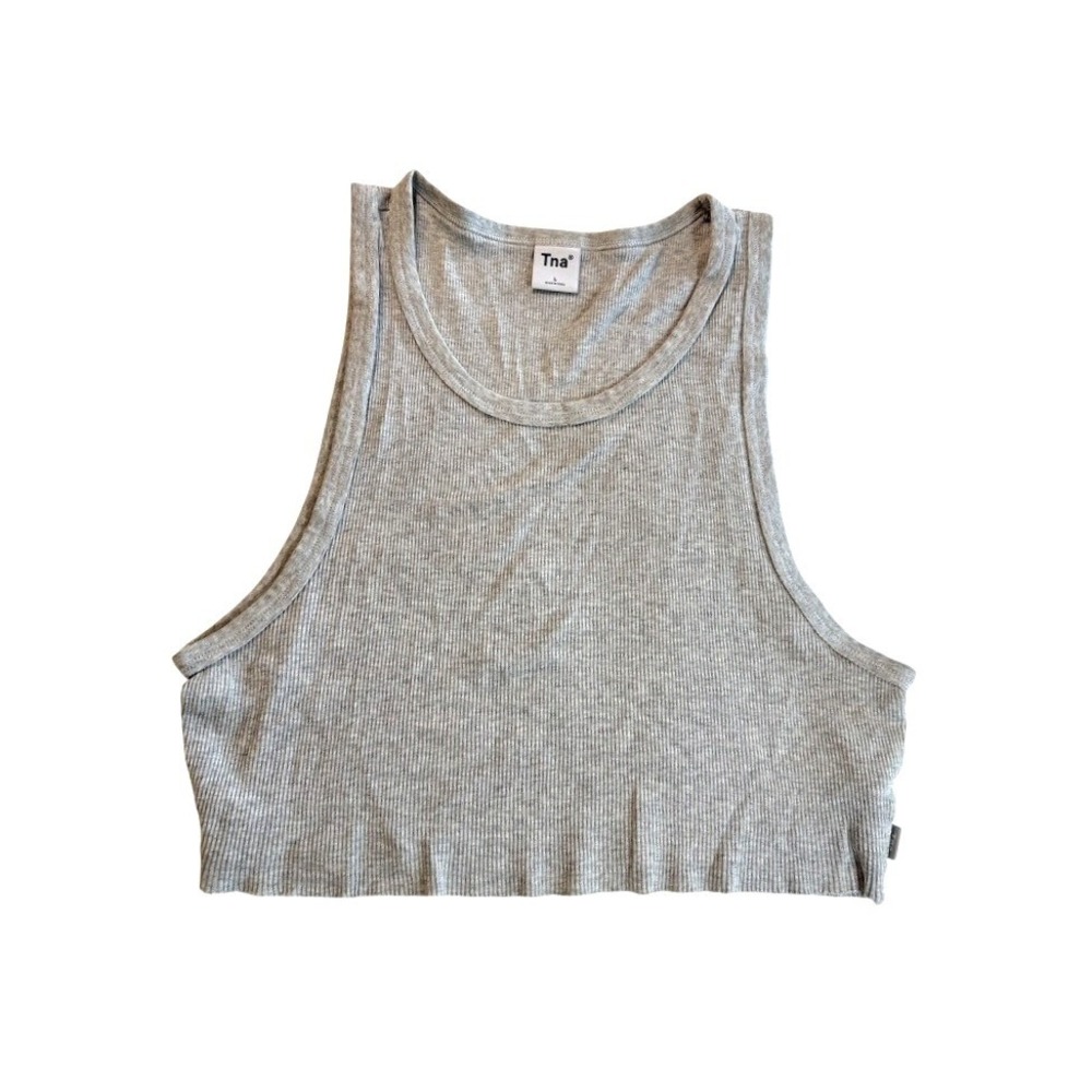 Aritzia Tna Ribbed Crop Tank Top Women L Grey Cotton Sleeveless CRB3-10199-30